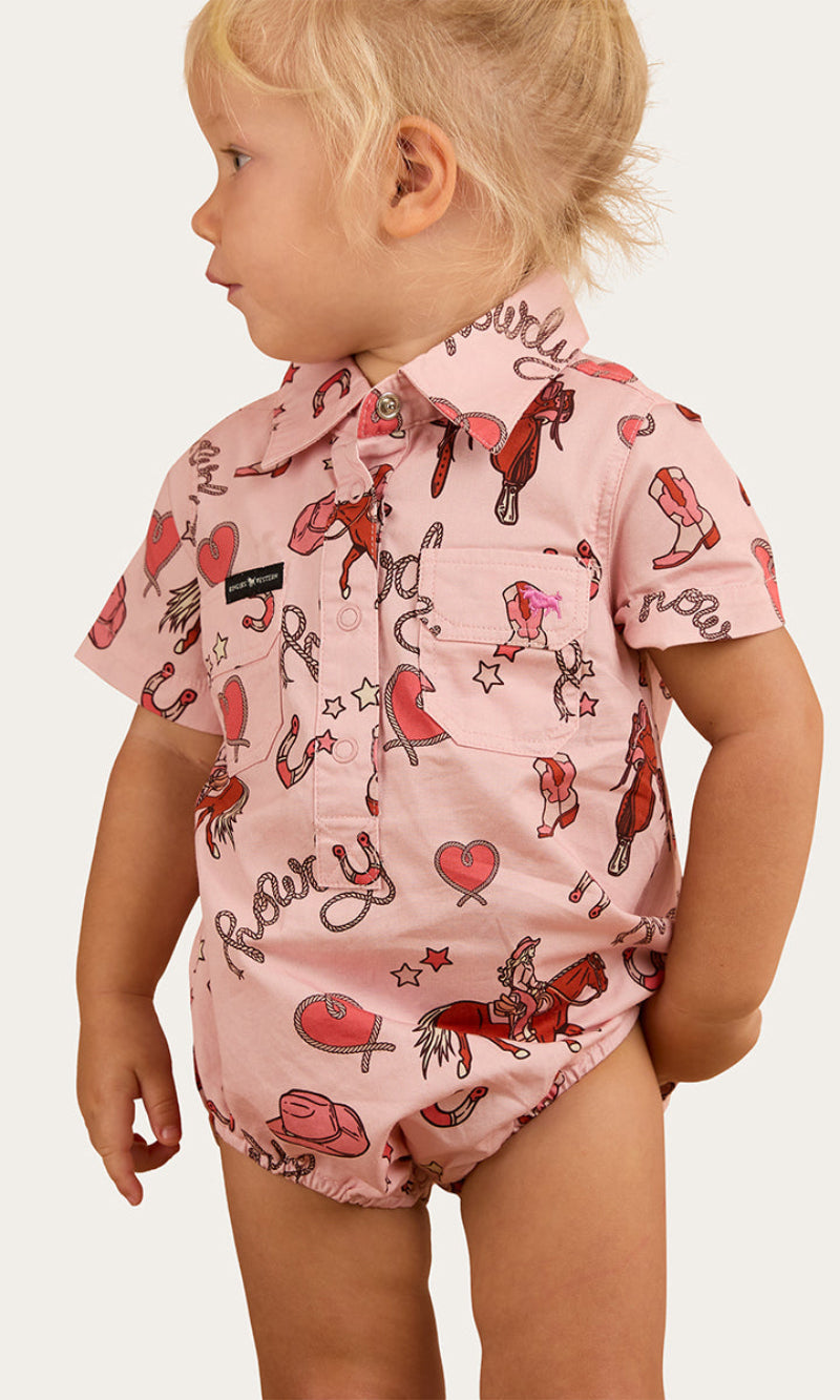 Mini Cowboy/Cowgirl Babies Short Sleeve Work Shirt Romper, More Colours
