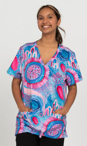 Aboriginal Art Ladies Three Pocket Scrub My Journey