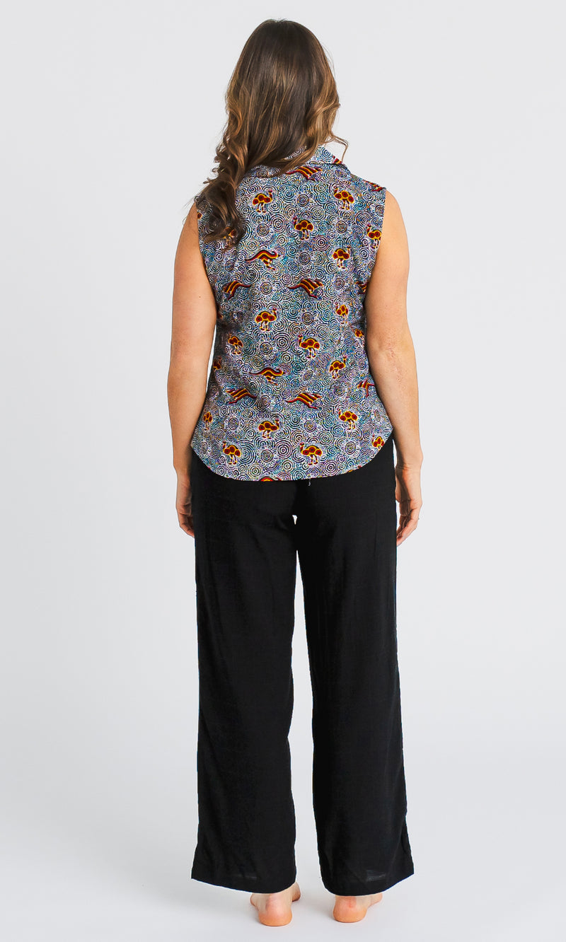 Bamboo Ladies Shirt Sleeveless Aboriginal Art, More Designs