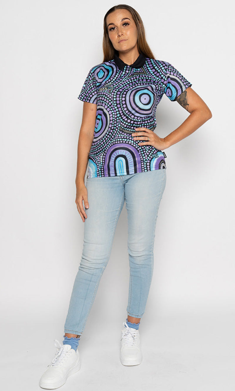 NAIDOC 2024 Aboriginal Art Ladies Fitted Polo Our Future, Together