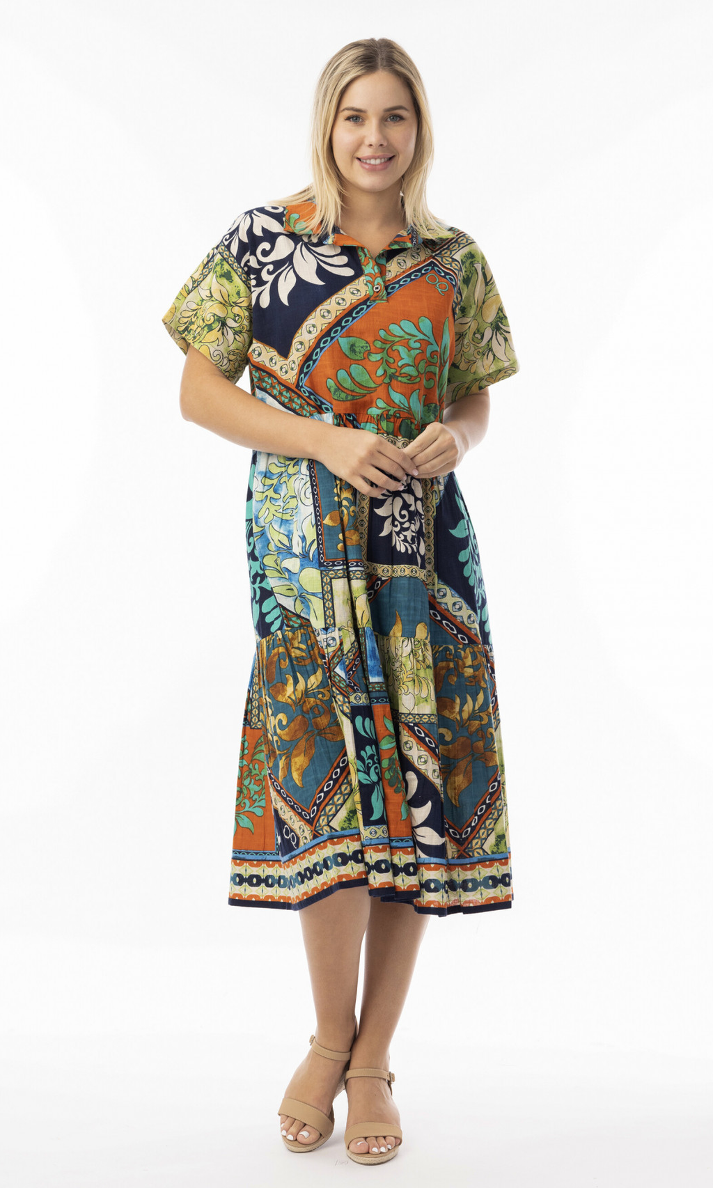 Cotton Dress Collar Layers Cabo Fria