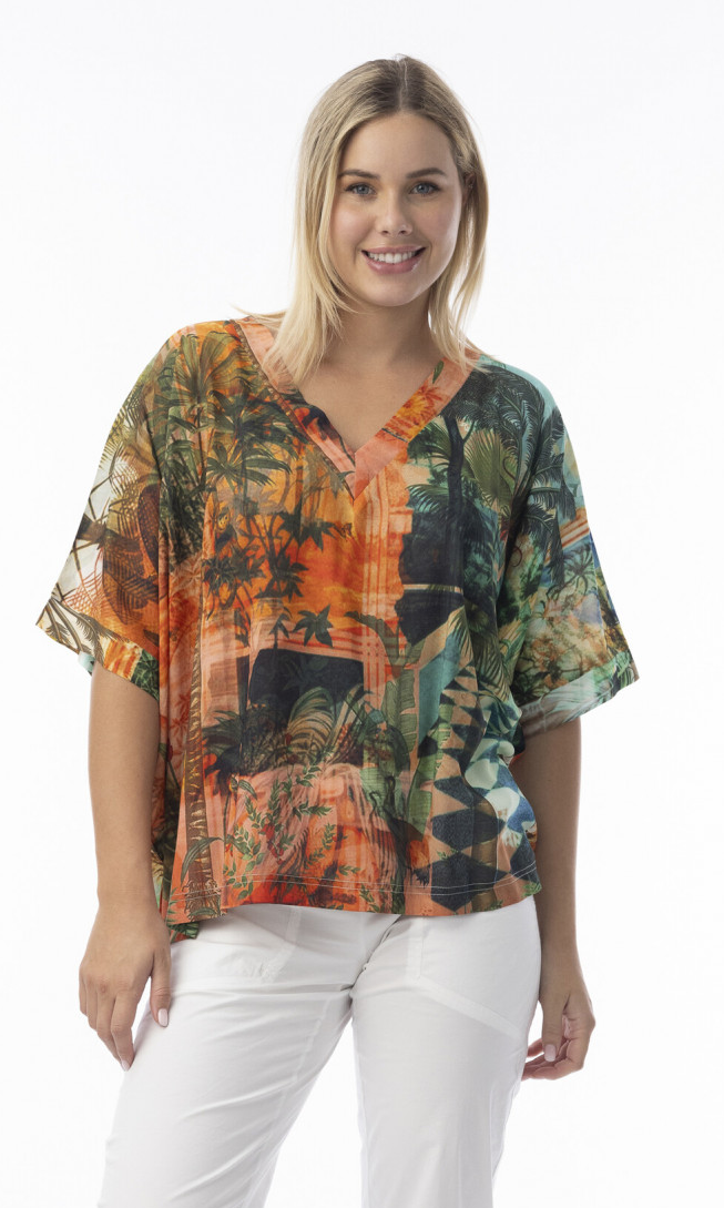 Rayon Boxy Top Digital Print Vintage Tropical