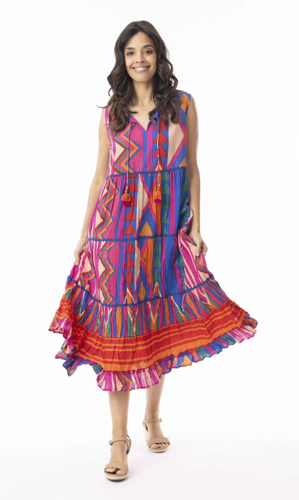 Cotton Blend Dress Boho Sleeveless Jacuma