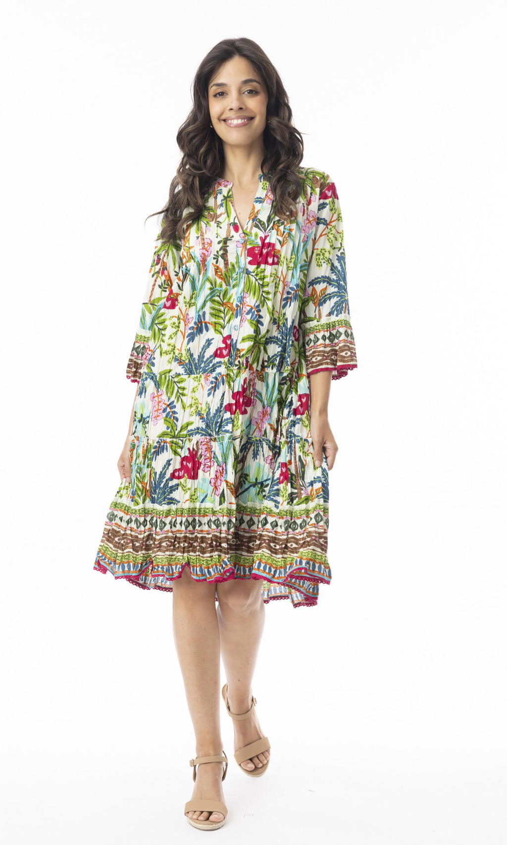 Cotton Dress Layers Frill Sleeve Ovahe