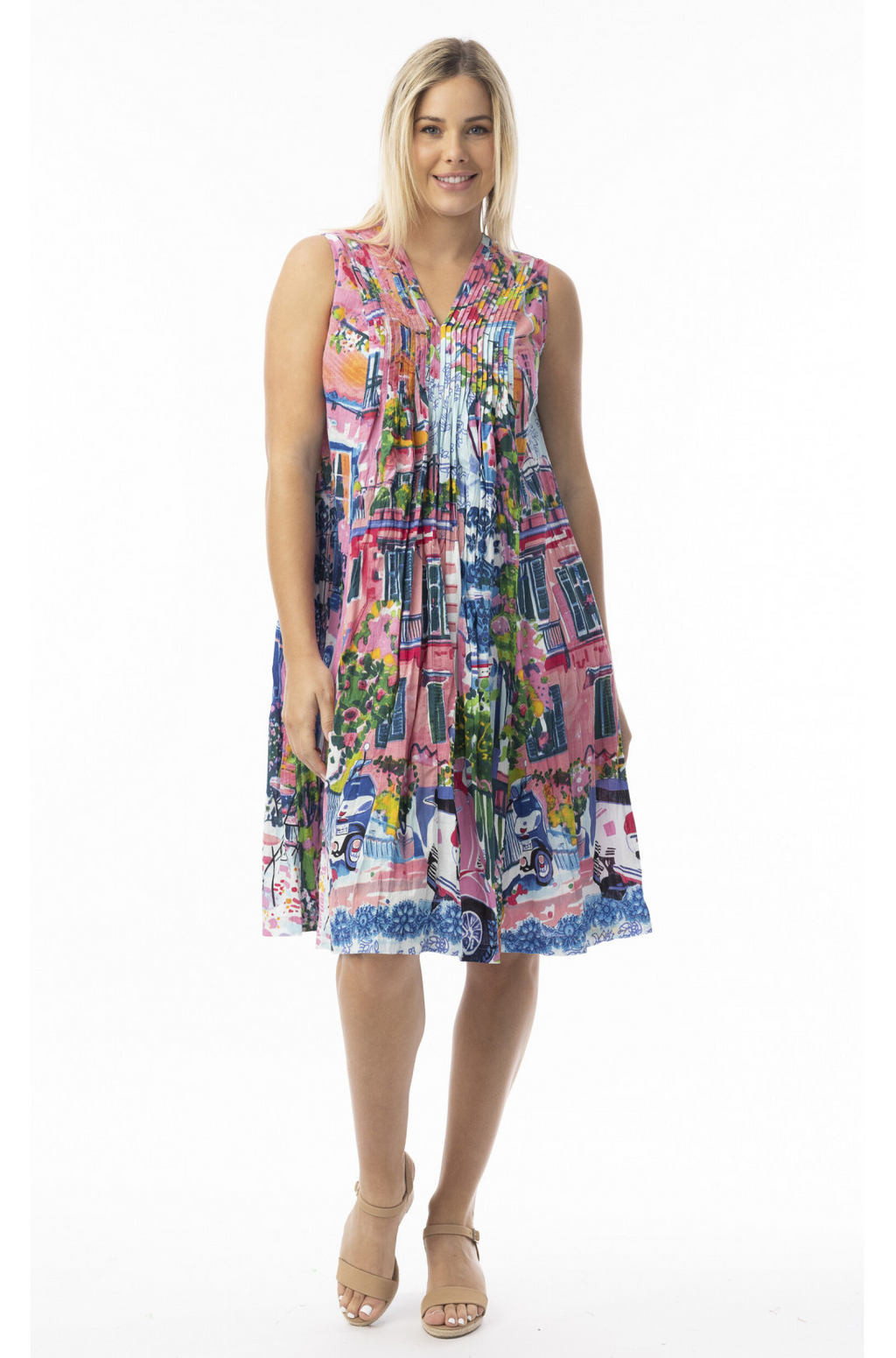 Cotton Dress V Neck Pleated Scooter
