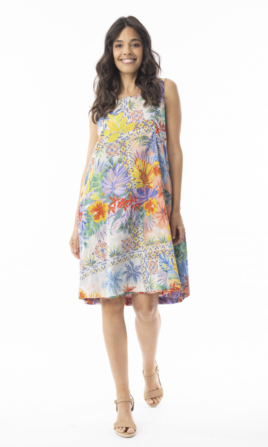 Cotton Dress Shift Sleeveless Side Panel Reveresible Aruba