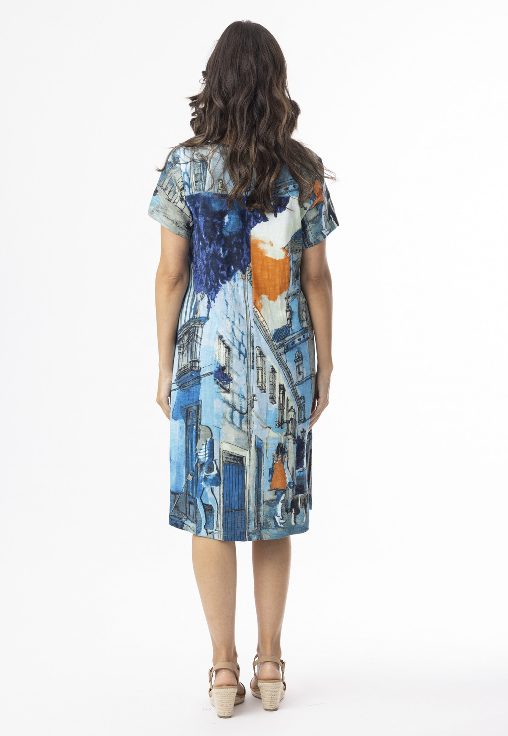 Cotton Knit Contempory Dress Short Sleeve Tower Blue