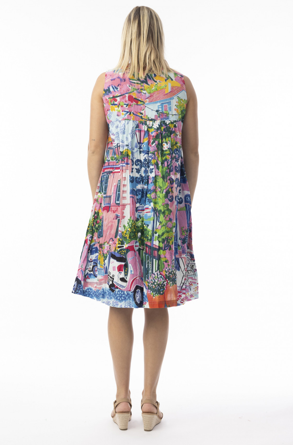 Cotton Dress V Neck Pleated Scooter