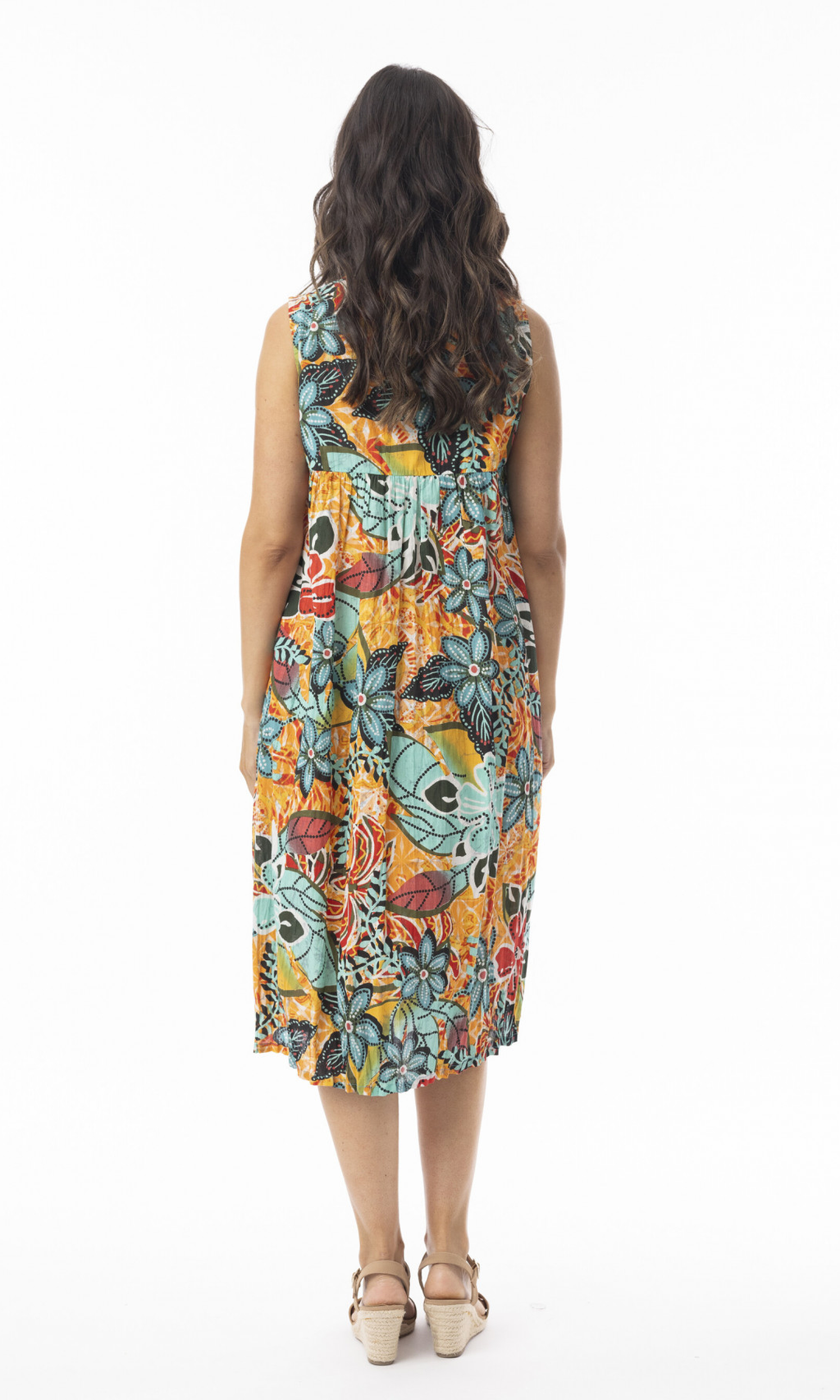 Cotton Dress Ruched V Neck Sleeveless Guaratiba