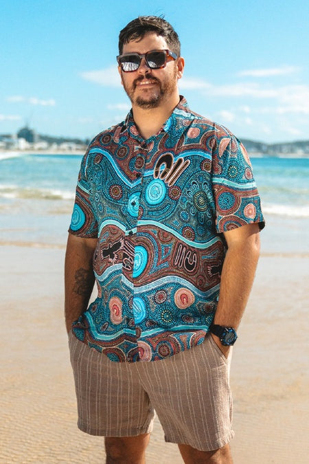 Aboriginal Art Men's Button Up Our Protectors
