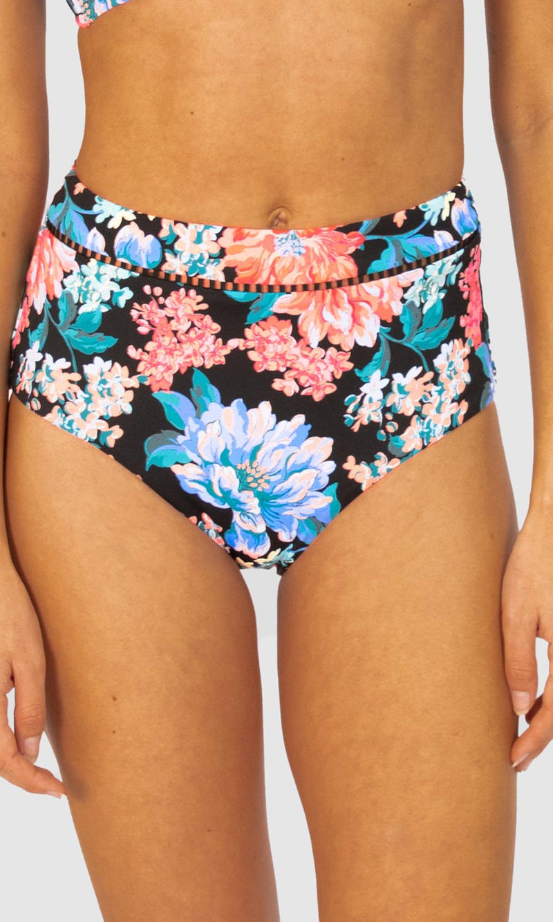 Le Jardin Lace High Waist Bikini Bottom Black