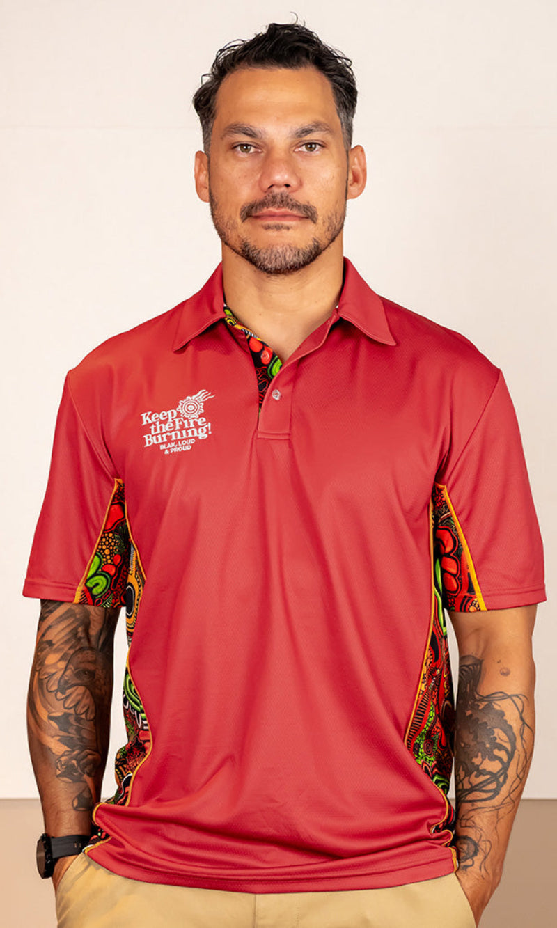 NAIDOC 2024 Aboriginal Art Unisex Ochre Red Bamboo Polo Proud & Deadly