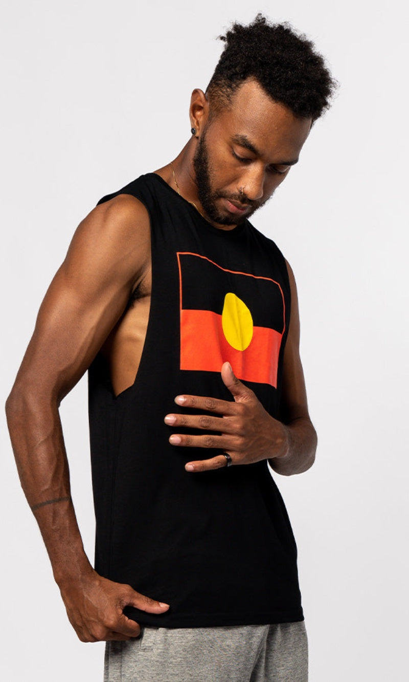 Aboriginal Art Men's Muscle Tank Top Raise the Flag Aboriginal Art (Large)