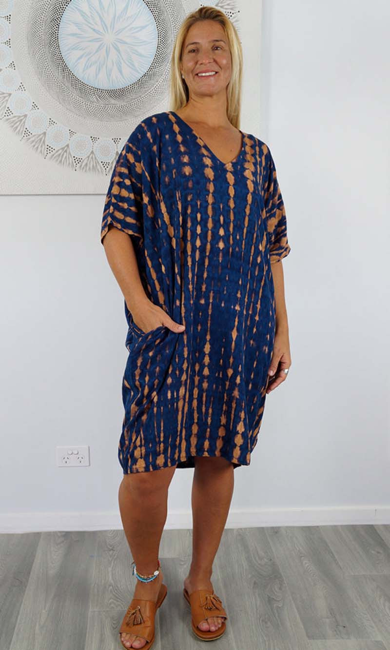 Rayon Dress Resort Crackle Tie Dye, More Colours
