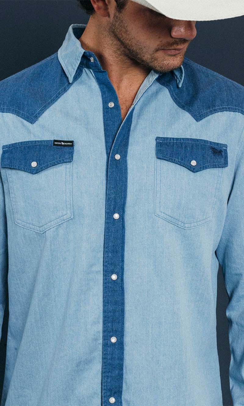 Ranchman Mens Western Shirt  Vintage Blue Wash