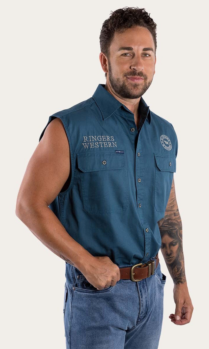 Cotton Hawkeye Men's Sleeveless Work Shirt, More Colours