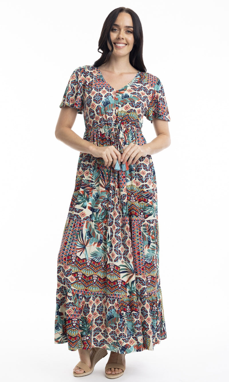 Rayon Dress Layered Midi with Tie Waist Rio