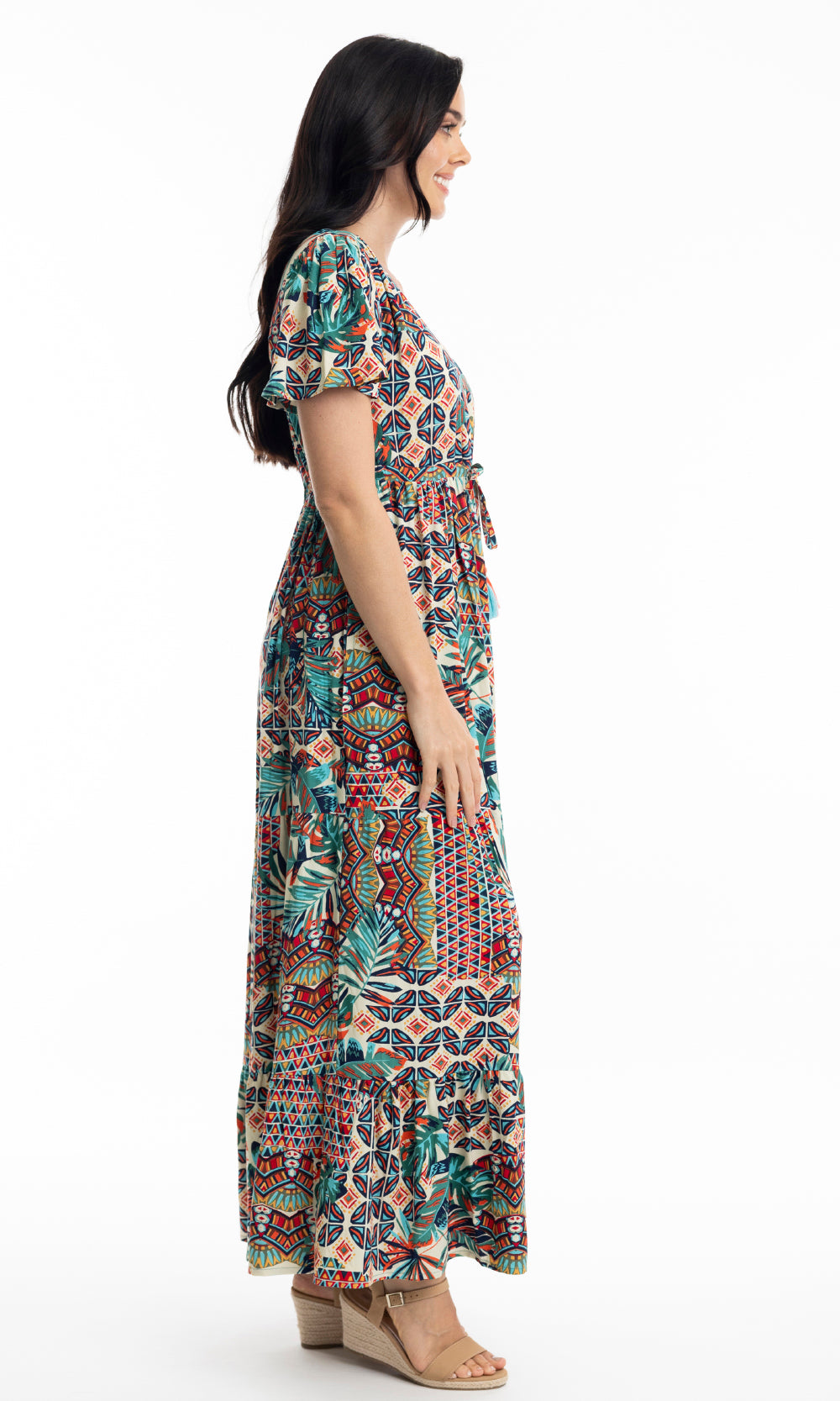 Rayon Dress Layered Midi with Tie Waist Rio