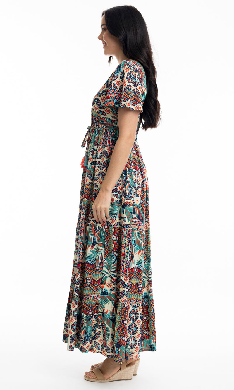 Rayon Dress Layered Midi with Tie Waist Rio