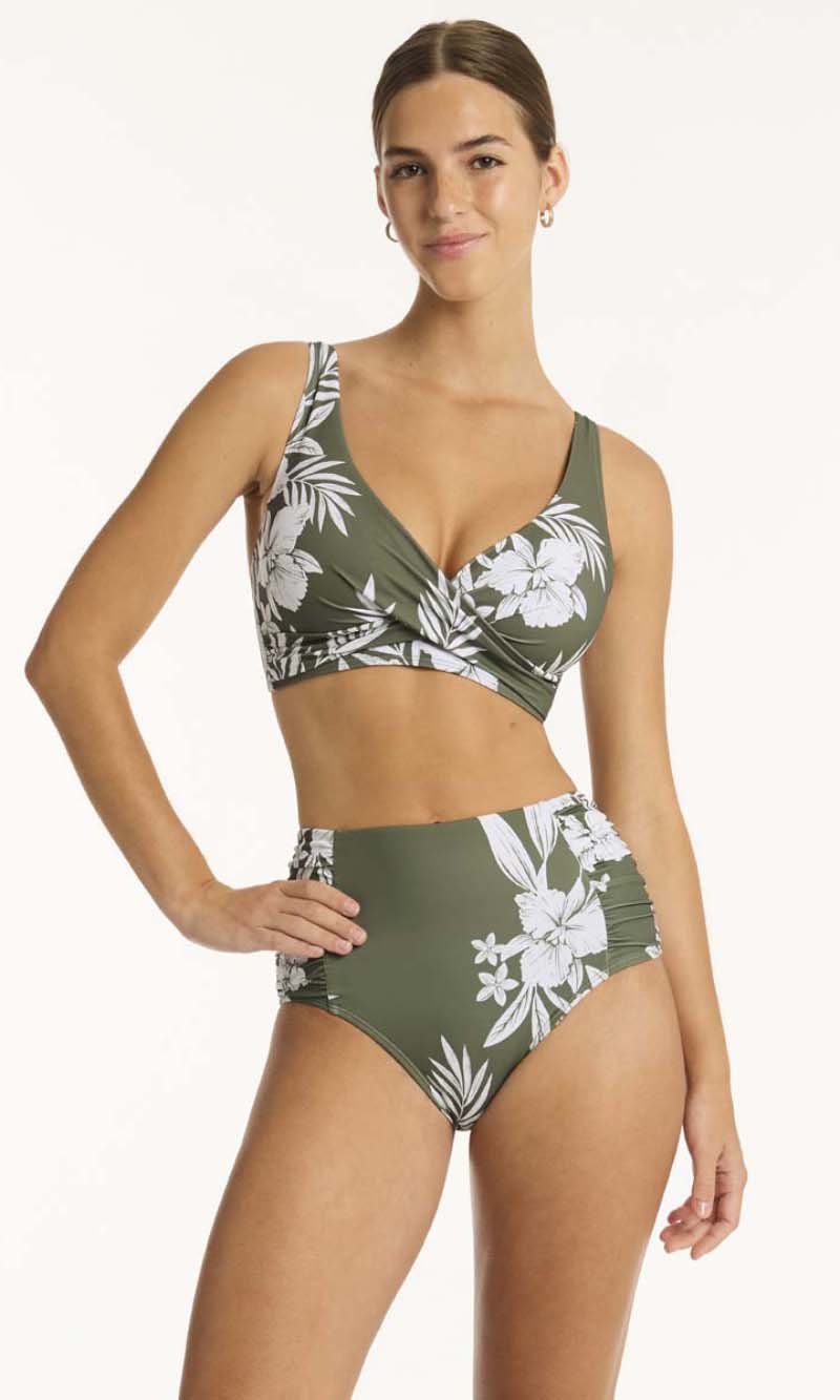 Aloha Cross Front Multifit Bra Khaki