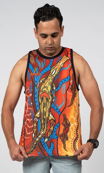 Aboriginal Art Men's Singlet Salty Waters – Azure Beach and Resort Wear