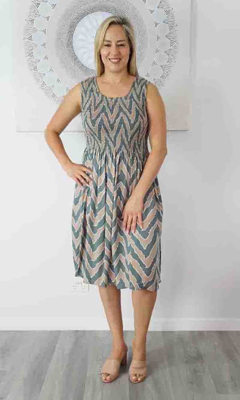 Rayon Dress Singlet Smock Random Zig Zag, More Colours