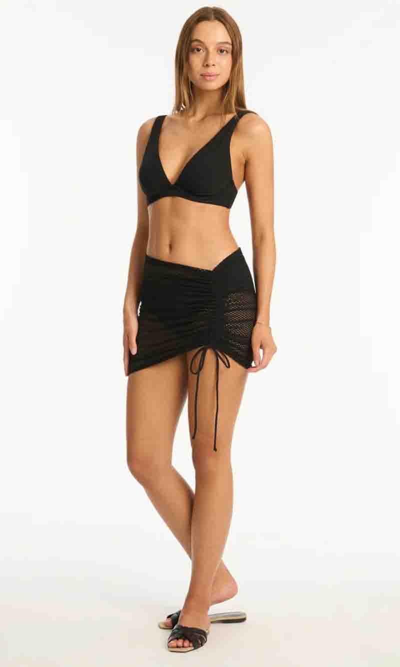Surf Mesh Drawstring Mini Skirt Black