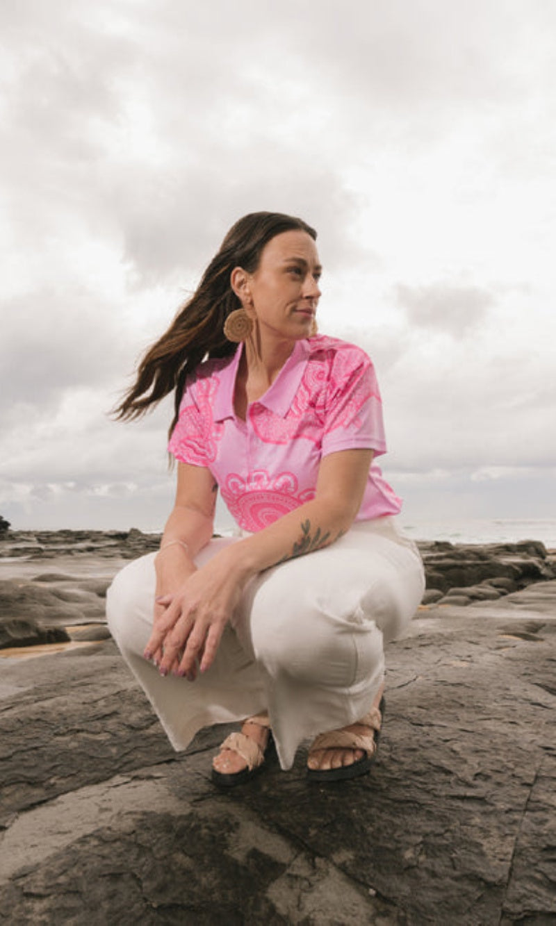 Aboriginal Art Ladies Fitted Polo Sacred Women's Way