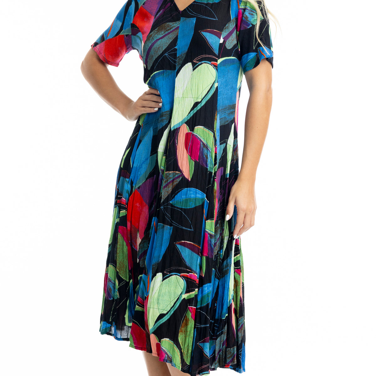 Crinkle Rayon Dress Godet Short Sleeve Seychelles – Azure Beach and ...