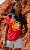 Aboriginal Art Ladies Fitted Polo Sun Soaked Aboriginal Flag