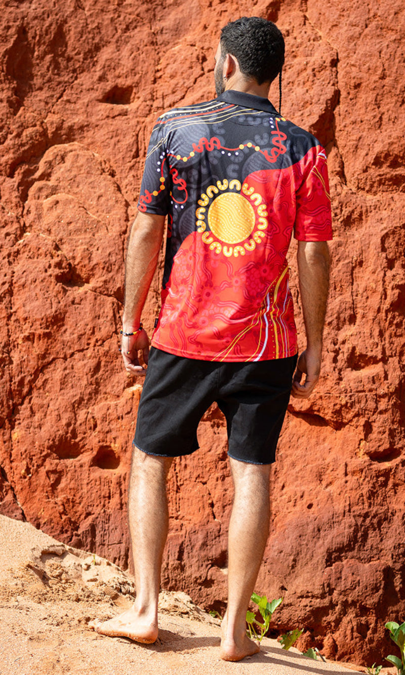 Aboriginal Art Unisex Polo Sun Soaked Aborginal Flag