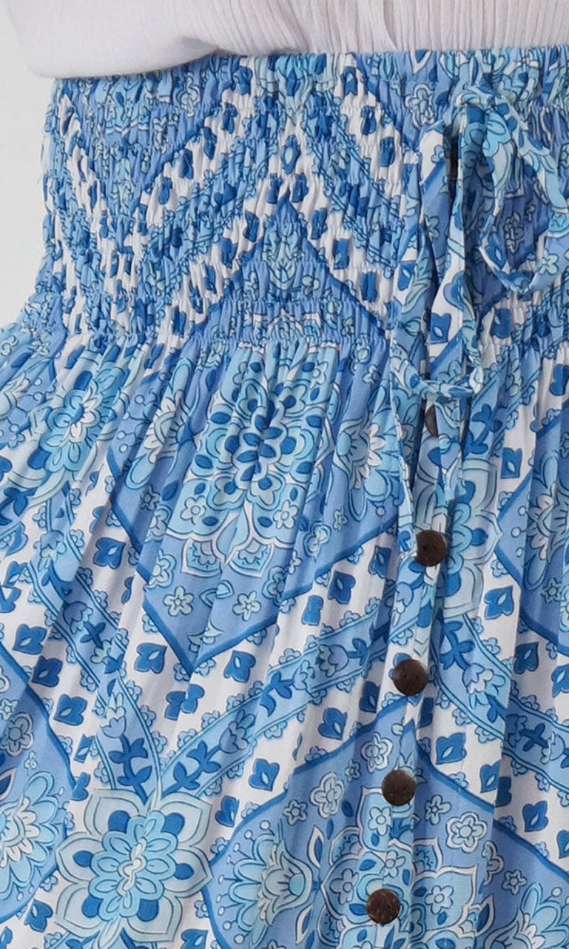 Rayon Skirt Tangelo Geo Crossover Blue