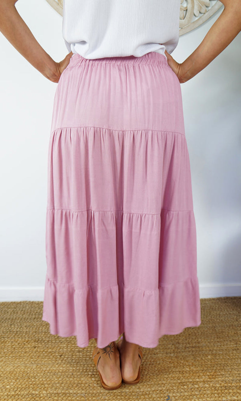 Rayon Skirt Tiered Plain, More Colours