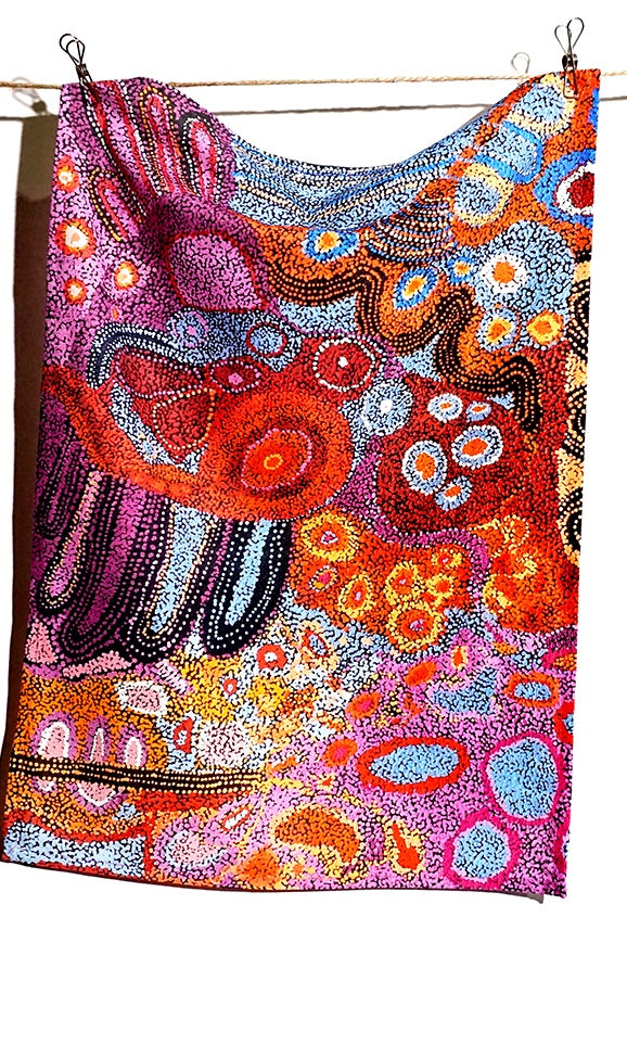 Aboriginal Art Cotton Tea Towel by Andrea Mimpitja Adamson