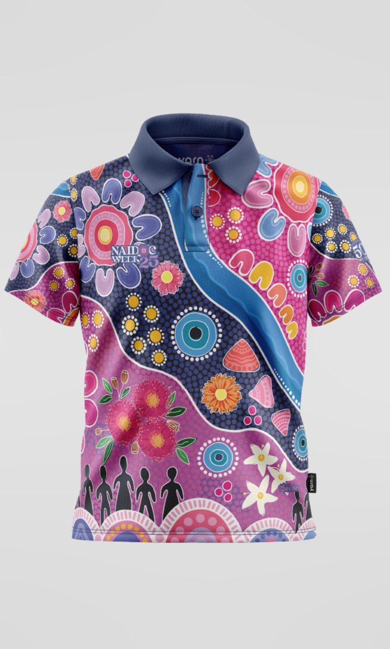 NAIDOC 2025 Aboriginal Art Kids Unisex Polo Thriving Together