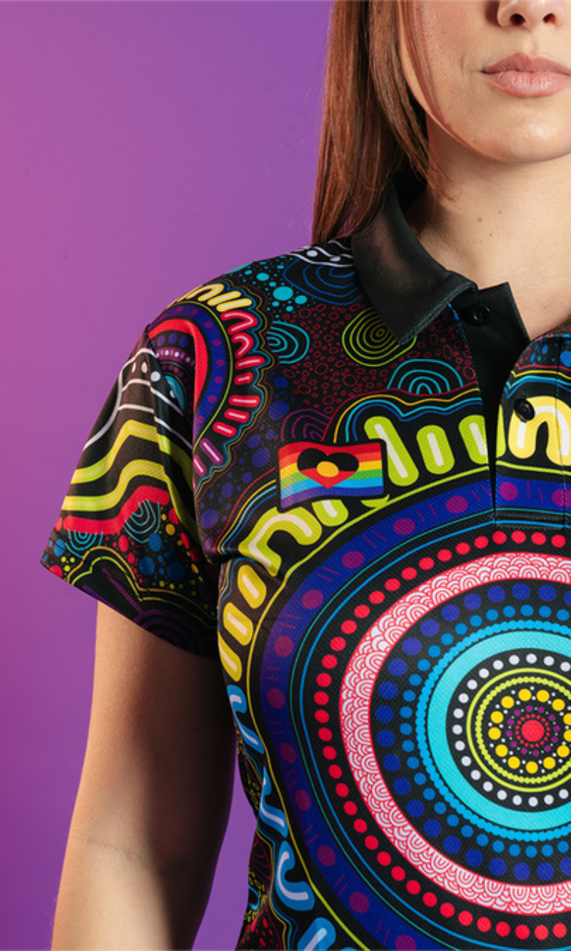 Aboriginal Art Ladies Fitted Polo Together - Pride Worn Proudly