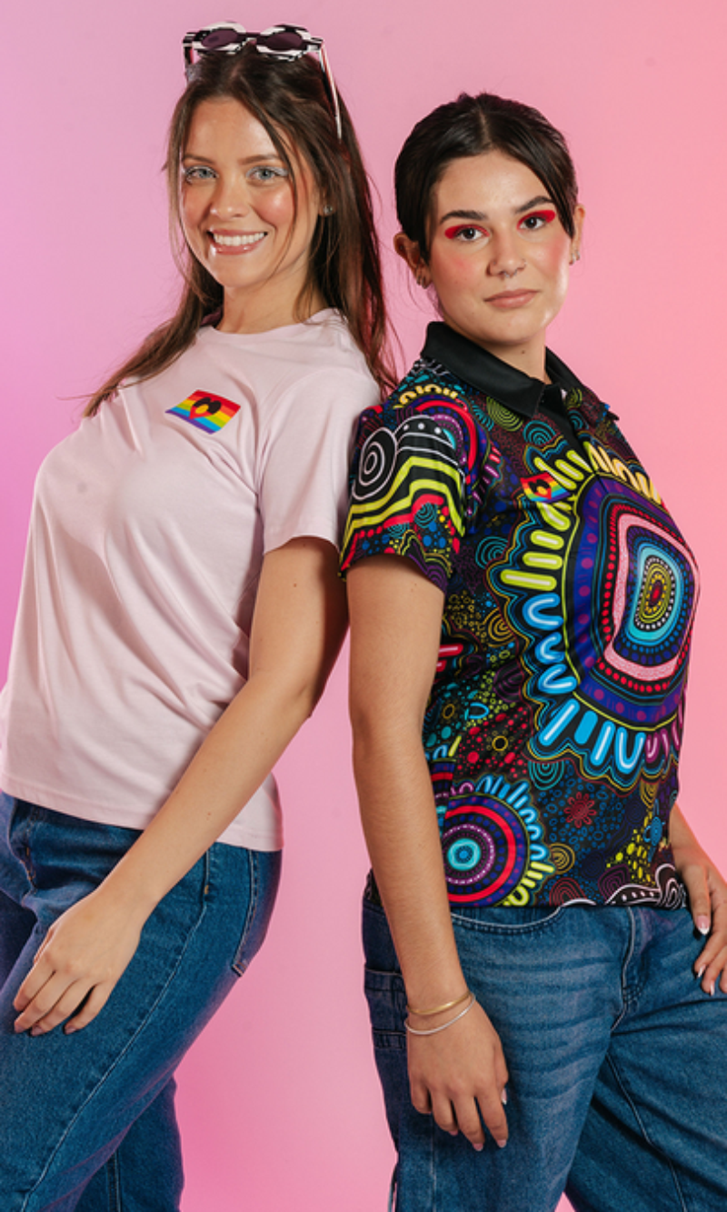 Aboriginal Art Ladies Fitted Polo Together - Pride Worn Proudly