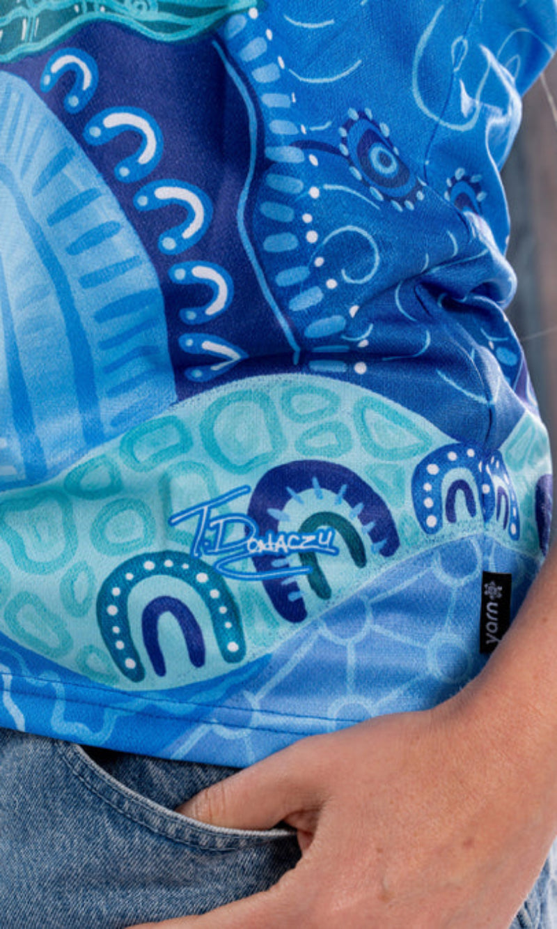 Aboriginal Art Ladies Fitted Polo Together We Rise
