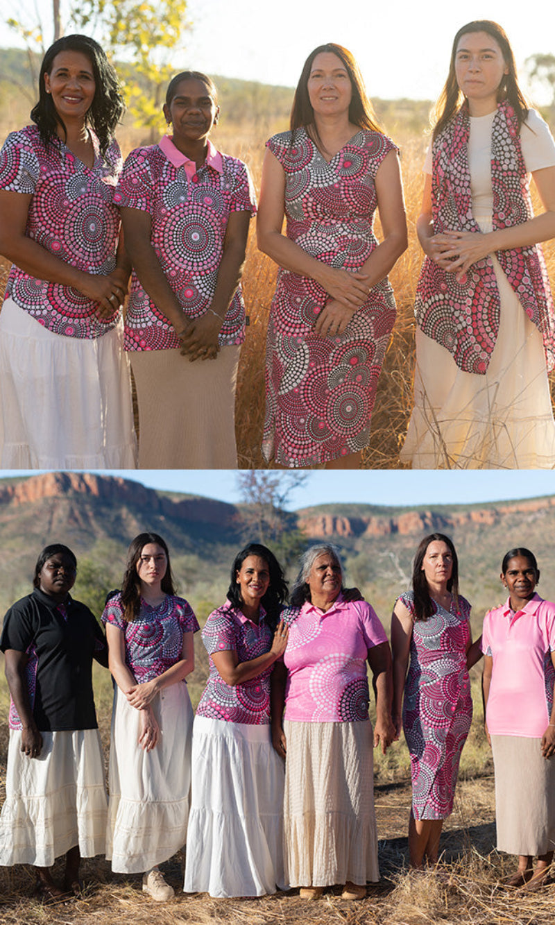 Aboriginal Art Ladies Fitted Bamboo (Simpson) Polo Tribes of Women