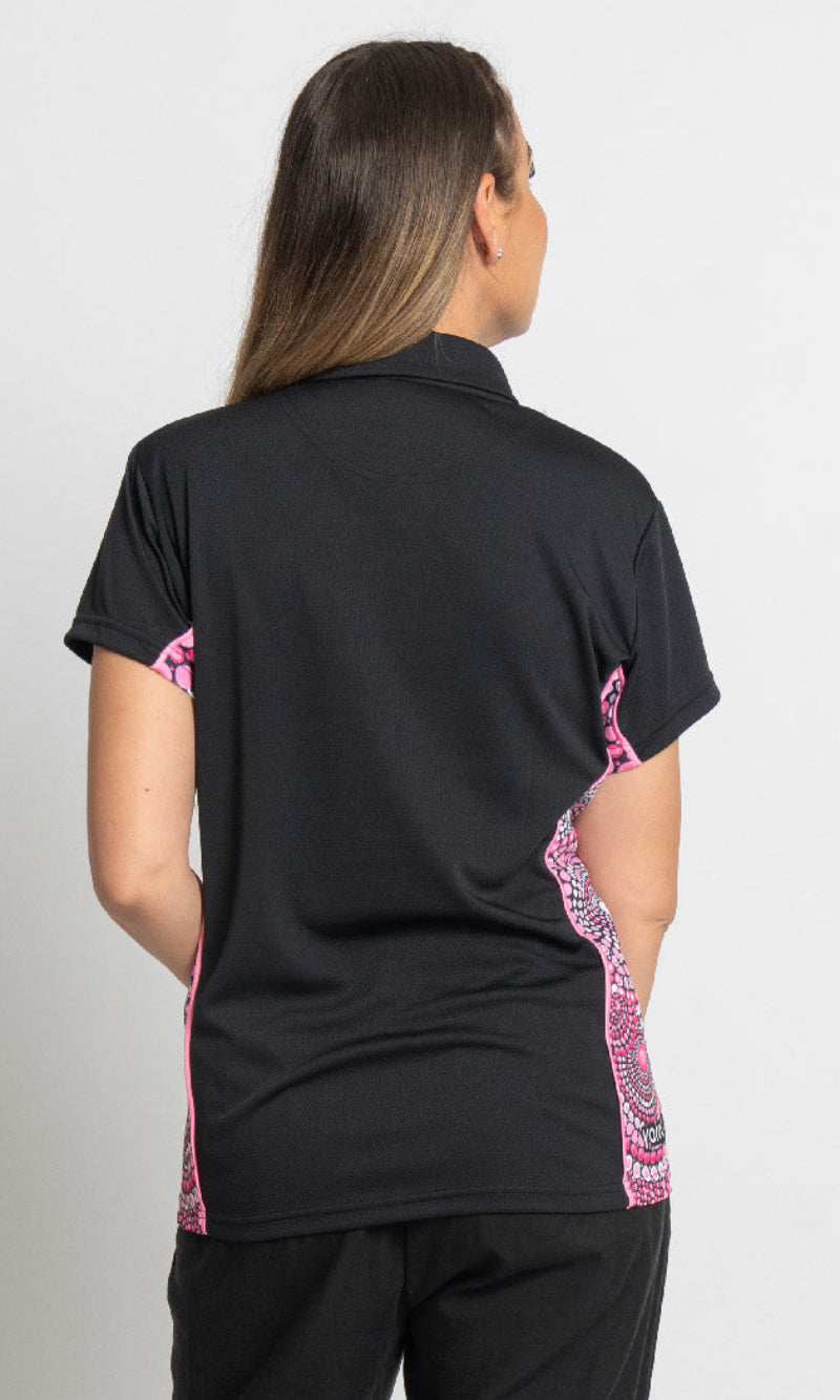 Aboriginal Art Ladies Fitted Bamboo (Simpson) Polo Tribes of Women