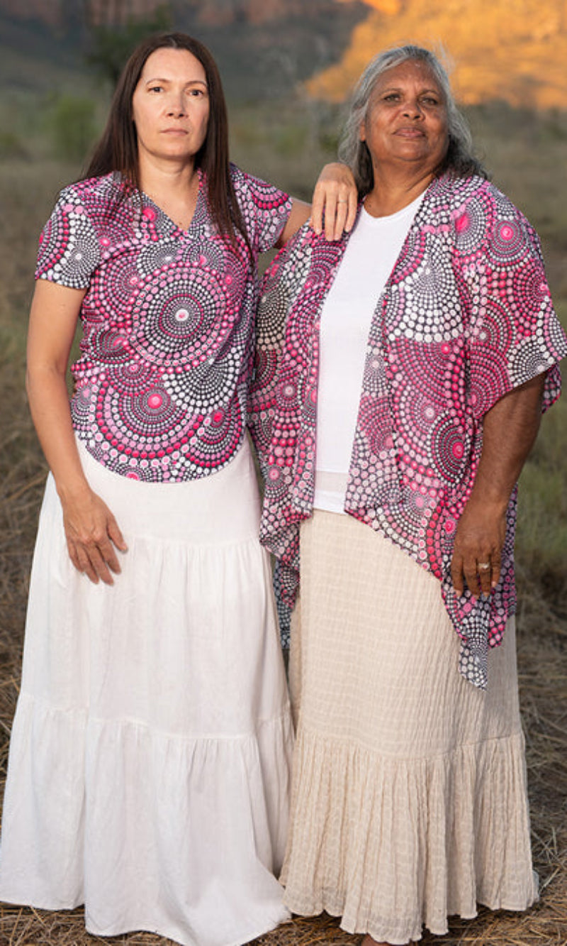 Aboriginal Art Women's V Neck Blouse Short Sleeve Tribe of Women