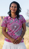 Aboriginal Art Ladies Fitted Polo Tribes of Women