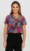 Aboriginal Art Women's V Neck Blouse Short Sleeve Celebration