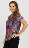 Aboriginal Art Women's V Neck Blouse Short Sleeve Celebration