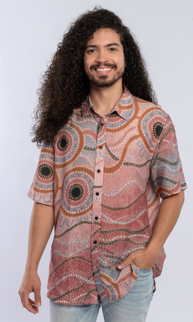 Aboriginal Art Men's Button Up Wawirra Bunan