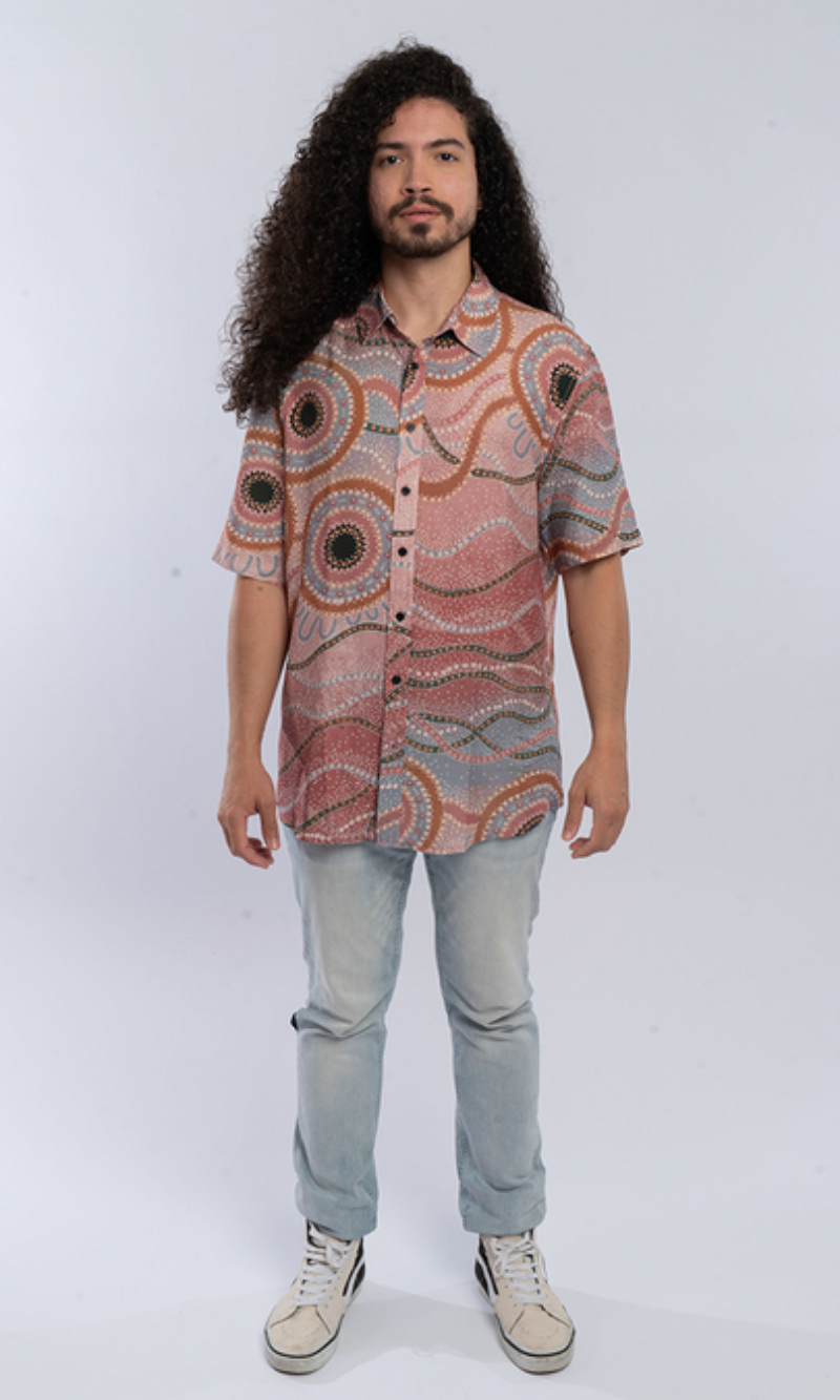 Aboriginal Art Men's Button Up Wawirra Bunan
