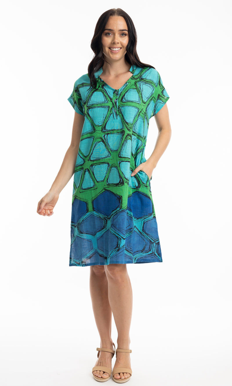 Cotton Dress Round Neck with Pockets Whitsundays