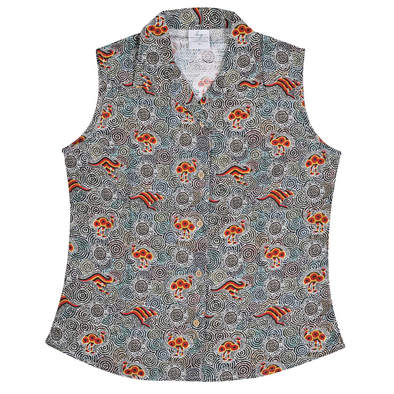 Bamboo Ladies Shirt Sleeveless Aboriginal Art, More Designs