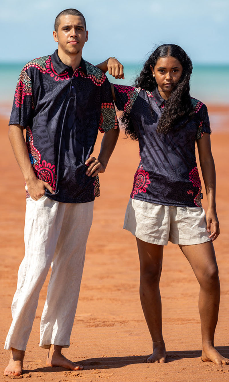 NAIDOC 2025 Aboriginal Art Unisex Polo Wurung (Branches) Essence
