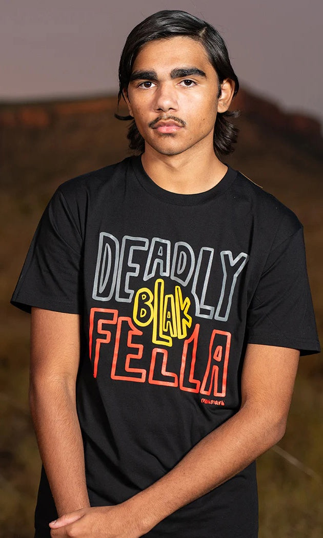 Aboriginal Art Kids T-Shirt Deadly Blak Fella